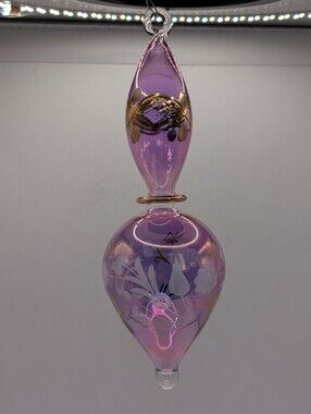 Egyptian Museum Christmas Ornament - Mauve Purple Pink Blown Glass 24K Gold Trim